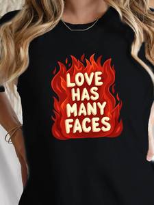 T-shirt da donna Love Has Many Faces, nera, a maniche corte, casual, con motivo divertente, girocollo, lavabile in lavatrice, per l'estate - Product Image 3