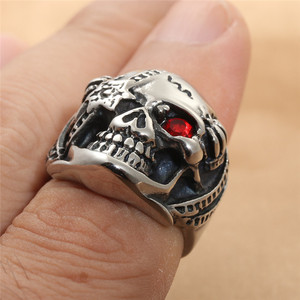 <b>Skull</b> <b>Ring</b> Silver Men's Punk Retro Stainless Steel Geometric Skeleton Design Gift Jewelry 290102 - Product Image 4