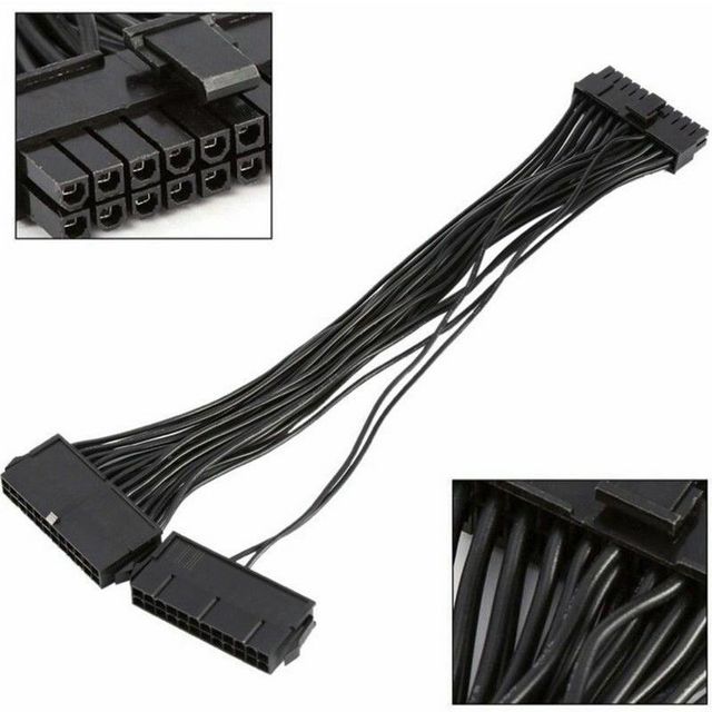 24PIN 20+4 DUAL PSU Multiple Power Supply Splitter Adapter 33cm Cable - 2 PSU Cord