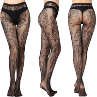 Medias de rejilla con diseño jacquard personalizadas al por mayor, pantimedias de malla con estampado de leopardo/rayas/telaraña, medias sexys de cintura alta para mujer