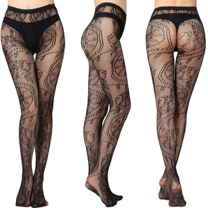 Collants résille jacquard personnalisés en gros, motifs léopard/rayures/filet d'araignée, collants résille taille haute sexy pour femmes - Product Image 1