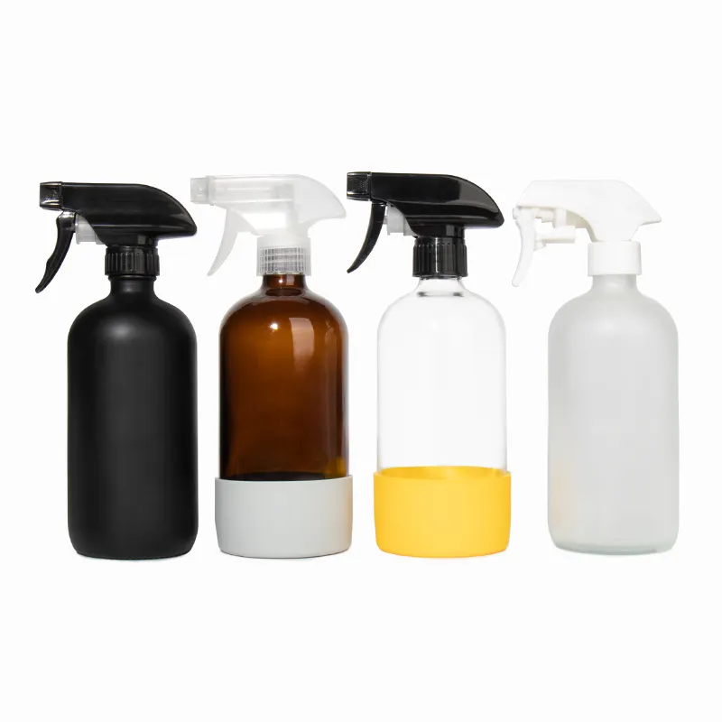 16oz 500ml Amber Black Fost Glass Sprayer Bottle with Plastic Trigger Sprayer For Watering