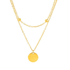 European American Minimalist Double Layer Gold Clavicle Chain Necklace With Round Pendant For Women Daily Wear - Product Image 5
