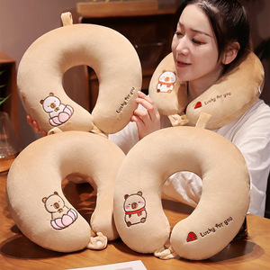 Hot Cute Capybara Tela de algodón Almohada en forma de U Almohada de viaje portátil para siesta para comodidad para conejillo de indias y cuidado cervical - Product Image 4