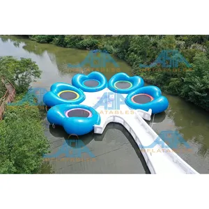 वायुरोधी शानदार inflatable अस्थायी पानी डॉक डेक प्लेटफार्म पार्टी द्वीप के साथ उछल पुल trampoline