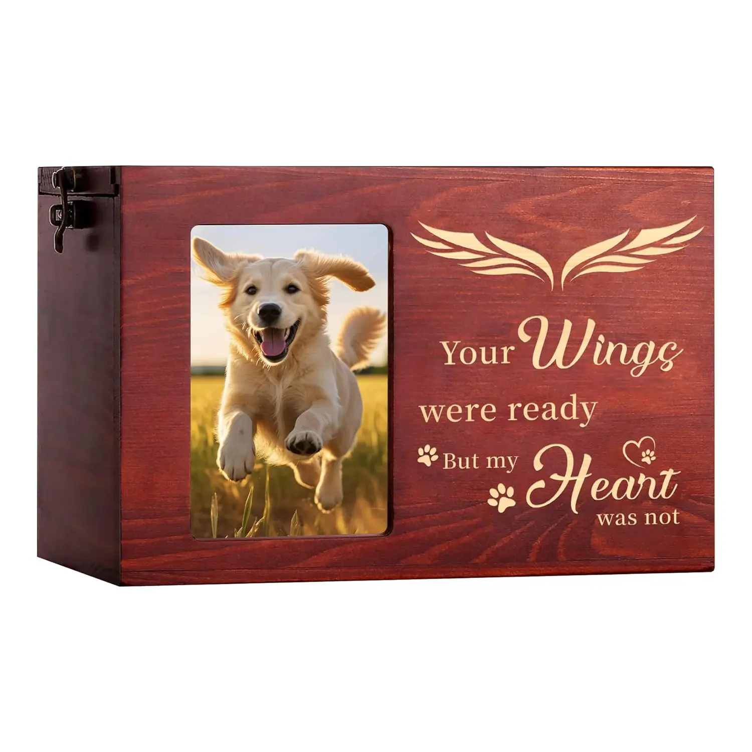 Animal de madera mascota con marco de fotos urna gato y perro ataúd funerario conmemorativo caja de vida de madera maciza urnas de sacrificio