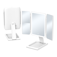Miroir cosmétique LED lumineux de voyage pliable à double face avec écran tactile rechargeable de type C 2X/5X 3 couleurs LED pour utilisation sur le bureau