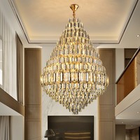 Lustres en cristal de luxe modernes, grandes suspensions pour plafonds hauts, hauteur réglable pour villas, escaliers, hôtels
