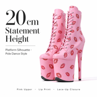 Chaussures de pole dance à lacets, à talon haut de 20 cm, imperméables, résistantes à l'usure, mode, montantes, à semelle épaisse, couleur rouge rosé intense