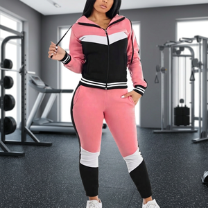<b>Women's</b> Color Block Tracksuit Set Hooded Zip Up <b>Jacket</b> And Long Pants Sporty Two Piece Outfit - Product Image 2