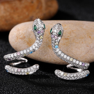 Pendientes de serpiente de oro blanco con diamantes y diamantes de fantasía para mujer, joyería de lujo para fiestas - Product Image 3