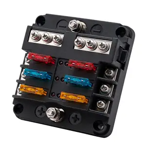 6Way DC 12V Fuse Holder LED Warning Indicator 6 Circuit Fuse Block Box with Negative Bus Waterproof Cover Blade Fuses Terminals