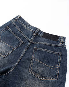 Jean en denim vintage pour homme, coupe large, délavé, patchwork, coupe ample, bleu, style streetwear - Product Image 3