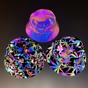WOWEI Fashion Outdoor Colorful Reflective Bucket Hat Luminous Fisherman Hat for Parties Promotional Outdoor Cap