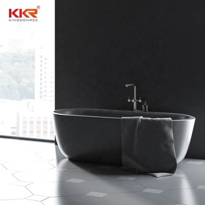 Bañera KKR Negra, <span class=keywords><strong>Bañeras</strong></span> Independientes, Bañera de Piedra Artificial, Bañera Independiente de Piedra Pumica, Bañera de Superficie Sólida para Remojo - Product Image 2