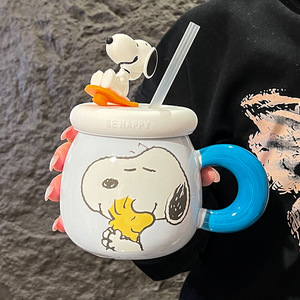 Mug à café en céramique mignon avec couvercle et paille, motif <span class=keywords><strong>Snoopy</strong></span>, capacité 500 ml, idéal pour un cadeau - Product Image 1