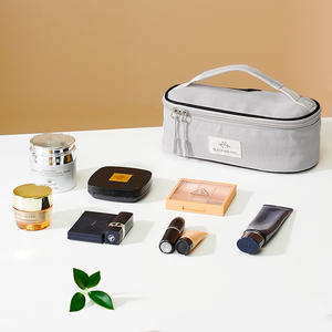 Sac de maquillage de qualité supérieure Cotton Way, gris kaki, rectangulaire, grande capacité, sac de rangement pour articles de toilette de voyage - Product Image 1