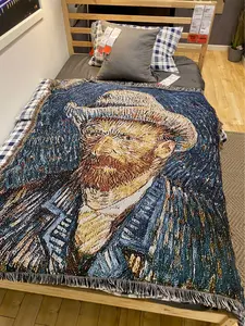 Manta de sofá de diseño de retrato de Van Gogh, tapiz personalizado tejido Jacquard de alta calidad con borla