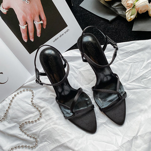 Sandales de luxe légères d'été à bout ouvert, à enfiler, à brides croisées, en cuir véritable, à talons aiguilles - Product Image 6