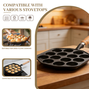 Moule à crêpes japonais à 14 trous, pré-culotté, antiadhésif, en fonte, <span class=keywords><strong>pour</strong></span> takoyaki (poulpe) - Product Image 2