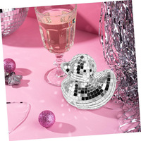Ornement Mini Canard en Verre Argenté Effet Miroir Disco 9,5 cm, Artisanat Écologique, Décoration de Noël pour Extérieur et Intérieur