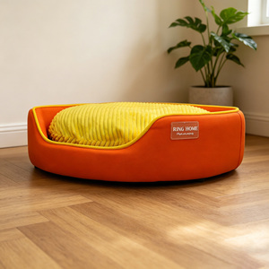 Custom <b>Donut</b> Solid Wood Frame Waterproof Leather Cat Pet <b>Bed</b> Luxury Sherpa Fleece Calming Memory Foam Dog <b>Bed</b> Manufacturer - Product Image 3