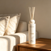 Bouteille diffuseur de parfum 200 ml avec fond épais, impression couleur personnalisée, pulvérisateur à pompe, bouchon et bâtonnets en fibre