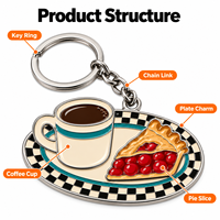 Porte-clés personnalisé en métal pour café, 5 cm, avec logo, cadeau pour cafés, restaurants, voyages, boutiques de souvenirs, vente en gros