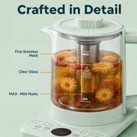Bouilloire Électrique Multifonction 10-en-1 avec Infuseur à Thé et Cuiseur à Œufs 800W, Bouilloire Intelligente en Verre avec Affichage LED Numérique P1-P10, Certifiée FDA ETL, pour Usage Domestique