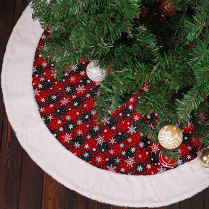 Jupe de sapin de Noël de luxe à motif écossais avec bordure en fausse <span class=keywords><strong>fourrure</strong></span> flocon de neige, 24/36 pouces, tapis de sapin de Noël style ferme pour la décoration des fêtes - Product Image 1