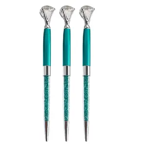 Eacajess Blauw Grote Top Diamant Pen Multi Color Rainbow Diamond Crystal Balpen Metalen Pen