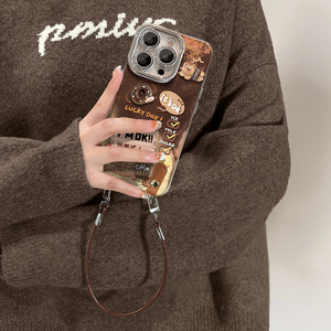 Nouvelle <span class=keywords><strong>coque</strong></span> de téléphone 3D motif ours, beignet, grains de café, dégradé or et glacier pour <span class=keywords><strong>iPhone</strong></span> 17 16 15 Pro Max avec bracelet en <span class=keywords><strong>cordon</strong></span> marron - Product Image 3