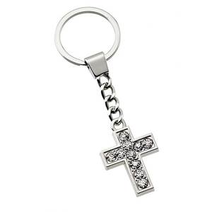 Portachiavi con croce di cristallo con strass trasparenti, ciondolo religioso per donne e uomini - Product Image 1