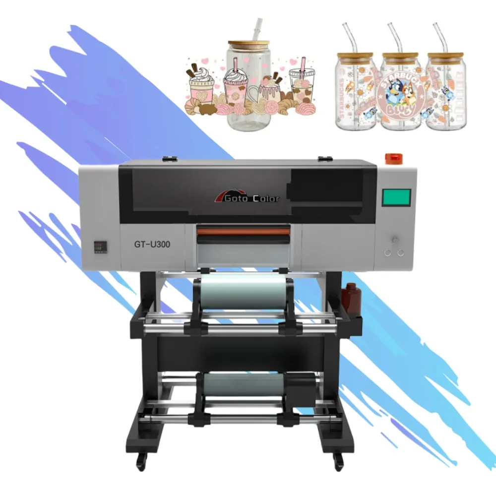 Máquina de impresora rollo a rollo UV DTF de 30cm de tamaño A3 de alta velocidad con película de transferencia Ab para etiqueta adhesiva en frío