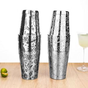 Coctelera Boston de Acero Inoxidable 304 de 850/550 ml con Logotipo Personalizado Grabado con Temática de Paz, Herramienta para Mezclar y Agitar Cócteles Martini - Product Image 3