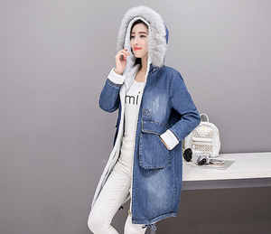 Blouson d'hiver en jean pour <span class=keywords><strong>femme</strong></span>, ample, chaud, à grandes poches, avec capuche, <span class=keywords><strong>grande</strong></span> <span class=keywords><strong>taille</strong></span>, en denim, 2020 - Product Image 6
