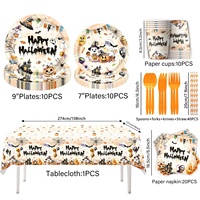 Ensemble de vaisselle en papier pour Halloween, assiettes, gobelets, serviettes et décorations jetables pour fête