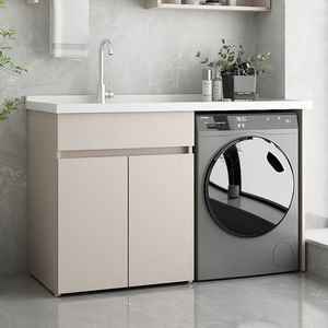 Mueble de lavandería de aluminio con fregadero integrado y unidad para lavadora para uso en balcón, diseño moderno, resistente al agua. - Product Image 3