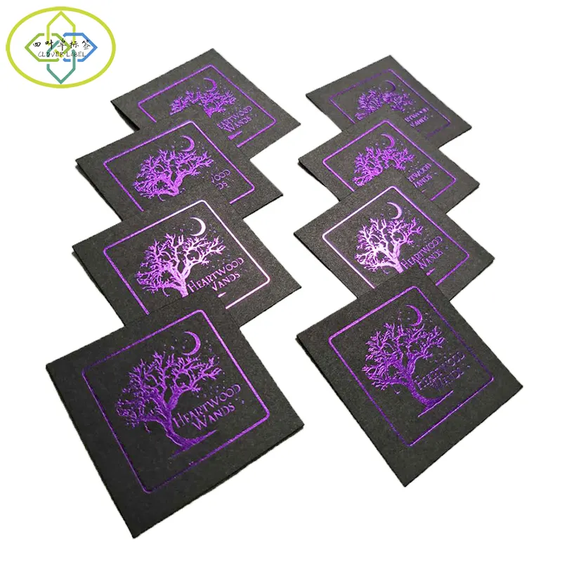 Custom Kerstboom Zwarte Kaart Papier Dubbelzijdig Afdrukken Met Stempelen Paars Gouden Kleur