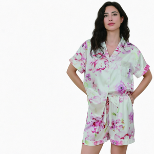 Conjunto de Pijama de Satén Floral para Mujer, Manga Corta, Ropa de Dormir de Verano, Cuello en V, Pantalones Cortos - Product Image 5