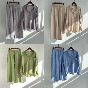 Vendita calda di nuovi pantaloni larghi in tinta unita Vintage a vita alta da <span class=keywords><strong>donna</strong></span> tutti i giorni Casual <span class=keywords><strong>Set</strong></span> di <span class=keywords><strong>lino</strong></span> in cotone per la primavera e l'autunno - Product Image 2