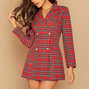 <span class=keywords><strong>Blazer</strong></span> Tartán de doble botonadura de manga larga con cuello entallado de nuevo diseño para <span class=keywords><strong>mujer</strong></span> - Product Image 1