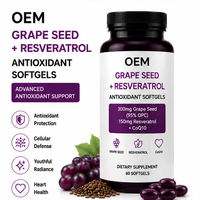 Gélules antioxydantes OEM aux pépins de raisin et au resvératrol 300mg Pépins de raisin (95% OPC) + 150mg Resvératrol + CoQ10