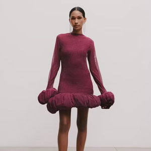 Novità Estate 2026: Elegante Abito <span class=keywords><strong>Bordeaux</strong></span> a <span class=keywords><strong>Maniche</strong></span> <span class=keywords><strong>Lunghe</strong></span> per Donna - Product Image 1