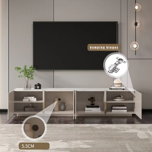 Mobile TV Lungo Stile Minimalista Bianco con Piano in Pietra, Centro Multimediale per Arredo Soggiorno - Product Image 5