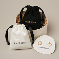 PandaSew Logo personnalisé luxe Double face sac à cordon en daim souple pour bague boucle d'oreille collier emballage pochette à bijoux