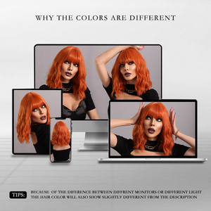 Perruque courte bouclée ondulée en gingembre et orange pour femme avec frange, longueur aux épaules, synthétique, colorée, pour Halloween, cosplay, <span class=keywords><strong>cheveux</strong></span> couleur cuivre - Product Image 4