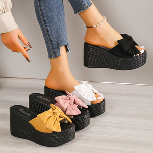 Sandales décontractées à nœud papillon pour femme, nouvelle collection été 2024, grande taille, semelle épaisse, talon compensé, à enfiler - Product Image 6