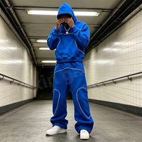 Ensemble de survêtement pour homme en molleton 100% coton, coupe oversize, doux et ample, à épaules tombantes, avec passepoil contrastant et effet lourd, style pull à capuche et pantalon à jambe large
