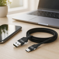 Kabel Pengisian Cepat USB-A ke USB-C 1m 48-Spindle Nylon Braided, Kabel Sinkronisasi Data Tipe-C yang Tahan Lama